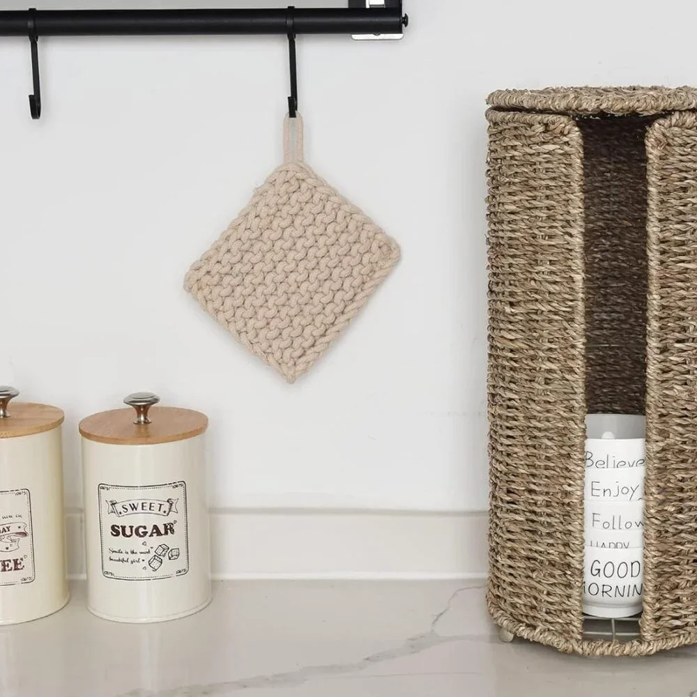 Seagrass Free Standing Toilet Paper Holder, 3 Rolls of Toilet Tissue Storage